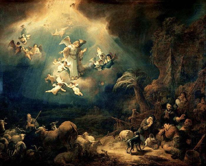 Angels announcing Christ's birth to the shepherds, Govert flinck